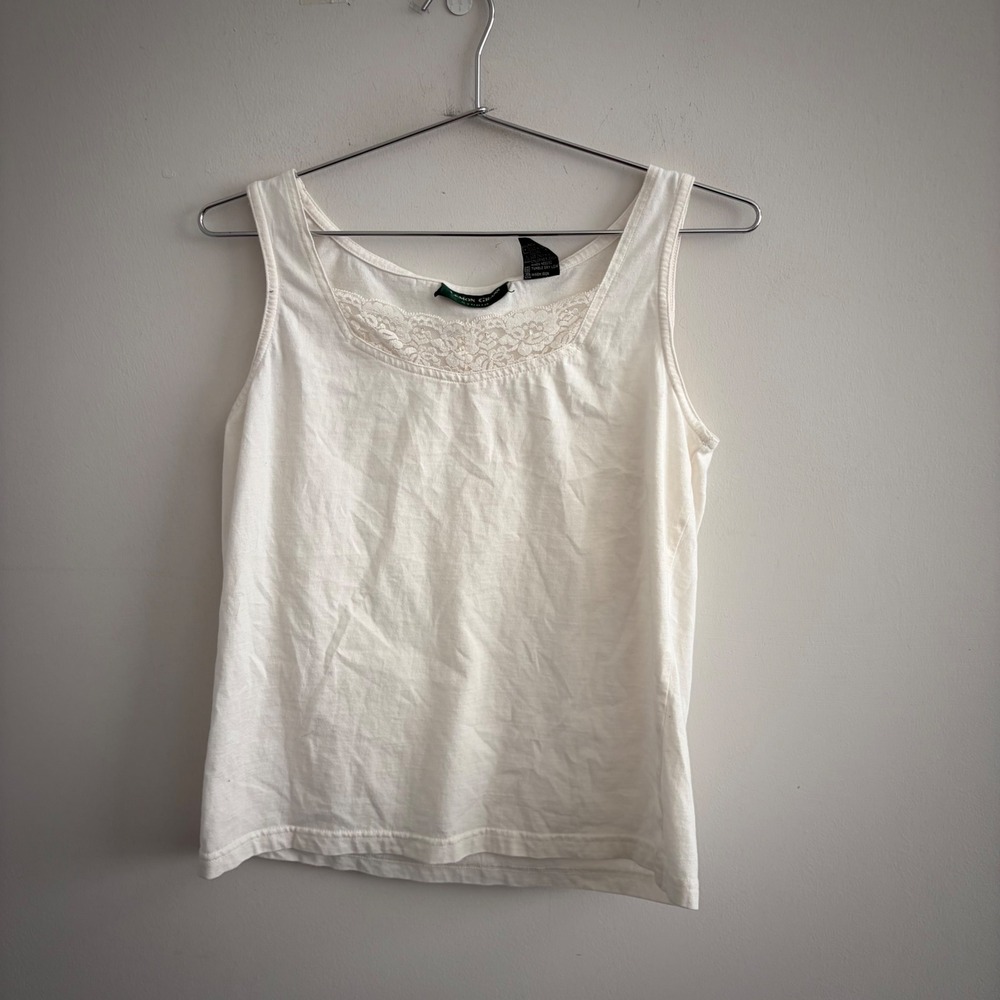 Lemon Grass Studio Womens Ivory Lace Trim Cotton Tank Top Size M